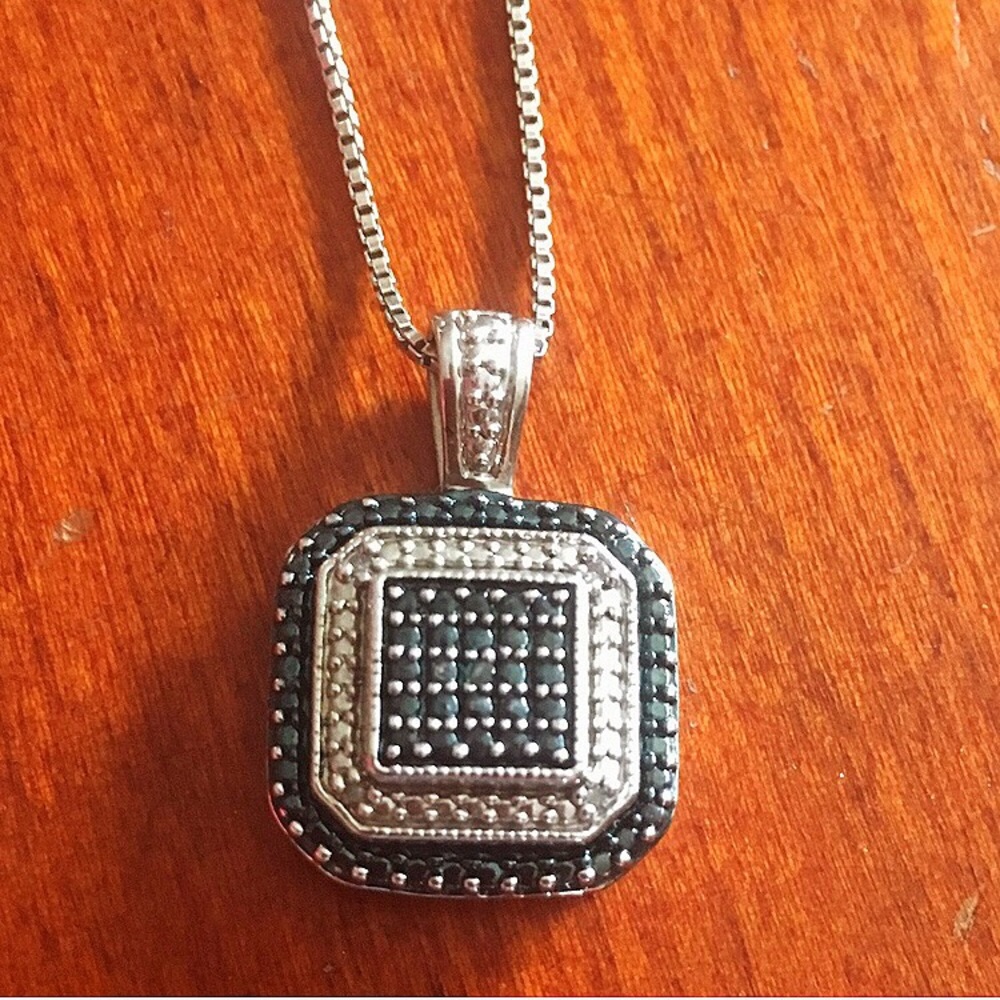 NWT*.925 Blue & white diamond necklace